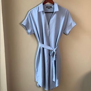Lulu’s Chambray Blue Belted Mini Shirt Dress S